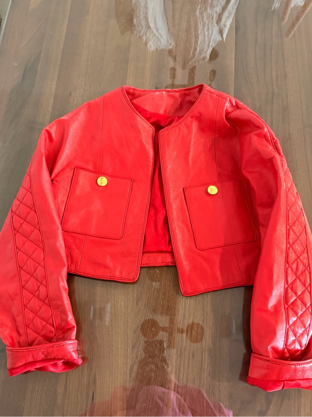 Red Cropped Quilted Sleeve Women's Jacket Chanel ‘alike ‘